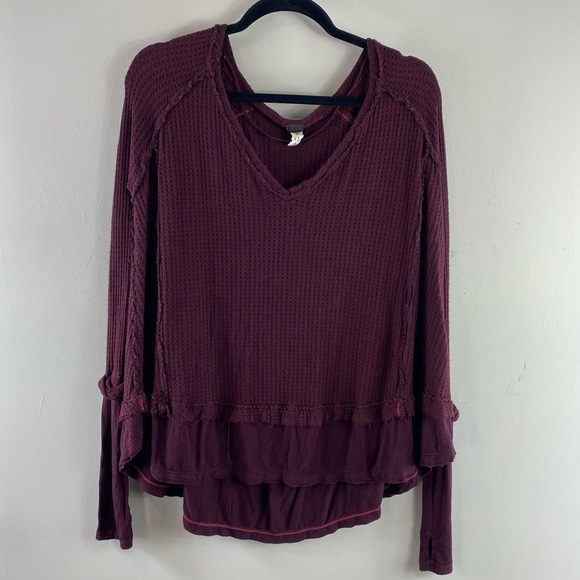 Free People We the Free Women’s Laguna Thermal Waffle Knit Tunic Wine Sz XS - Picture 2 of 10